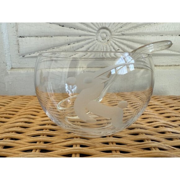 Vintage MCM Orrefors Clear Glass Condiment/Jam Bow/.spoon Etched Impala/Gazelle - Picture 2 of 10